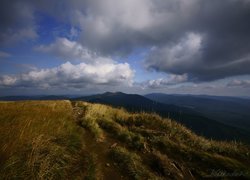 Bieszczady, Góry, Trawa, Chmury