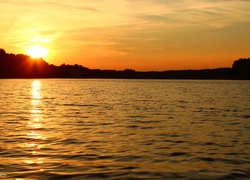 Zachód, Słońca, Jezioro