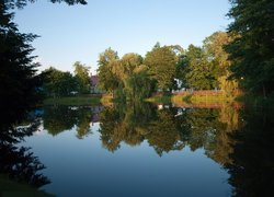 Jesień, Jezioro, Drzewa, Odbicie