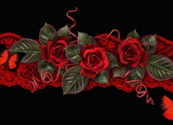Czerwone, Róże, Motyle, Art