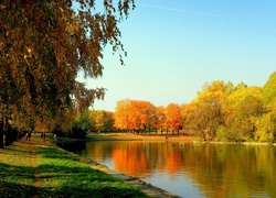 Park, Rzeka, Kolorowe, Drzewa, Jesień