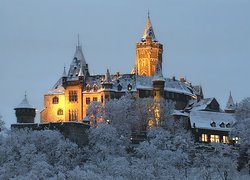 Zamek, Wernigerode, Niemcy, Zima