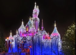 Kolorowe, Światła, Zamek, Disneyland