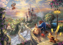 Obraz, Thomas Kinkade, Piękna i Bestia, Beauty and the Beast, Bajka