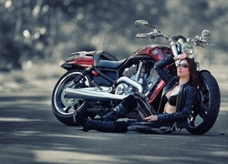 Harley, Davidson, Piękna, Brunetka