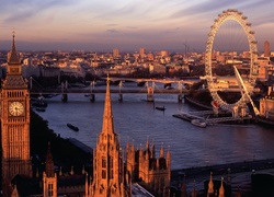 Panorama, Miasta, Londyn, Big Ben, London Eye