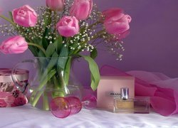 Wazon, Różowe, Tulipany, Perfumy, Prada