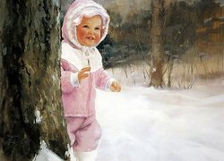 Dziecko, Drzewo, Śnieg, Donald, Zolan