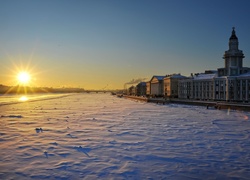 Zima, Śnieg, Miasto, Słoneczko