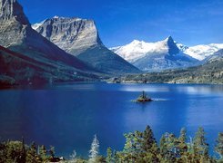 Jezioro, Góry, Drzewa, Montana