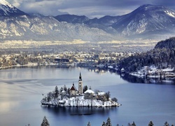 Góry, Jezioro, Kościół, Wyspa, Słowenia