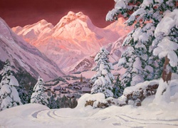 Góry, Drzewa, Śnieg, Zima, Alois Arnegger