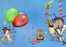 Nowy Rok, Balony, Szampan, Ozdoby