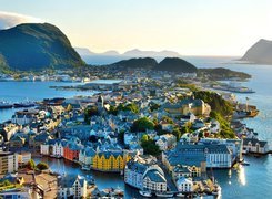 Morze, Panorama, Miasta, Alesund, Norwegia