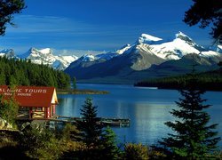Przystań, Góry, Jezioro, Maligne, Kanada