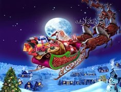Mikołaj, Sanie, Zima, Noc, Boże Narodzenie