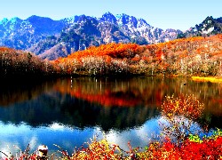 Góry, Kolorowe, Drzewa, Jezioro, Jesień