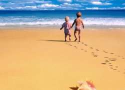 Dzieci, Plaża, Morze