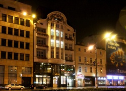 Ulica, Nocą, Poznań, Budynki, Centrum