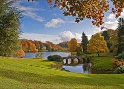 Jeziorko, Mostek, Ogród, Stourhead, Anglia