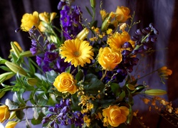 Żółto, Niebieski, Bukiet Kwiatów