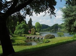 Mostek, Jeziorko, Ogród, Stourhead, Anglia