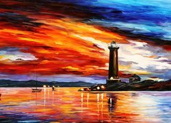 Obraz, Reprodukcja, Leonid Afremov, Latarnia, Morska