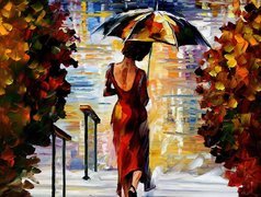 Obraz, Reprodukcja, Leonid Afremov, Kobieta, Parasol