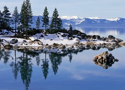 Jezioro, Góry, Kamienie, Zima