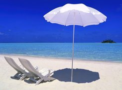 Plaża, Leżaki, Parasol, Ocean,  Wakacje