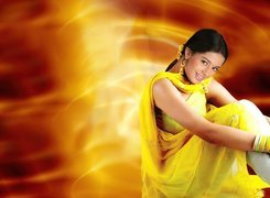 Amrita Rao, Brunetka, Żółta, Suknia