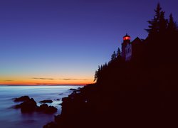 Latarnia Morska, Morze, Noc, Bass Harbor, Maine