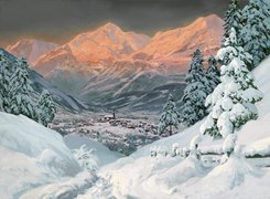 Góry, Zimowy, Widoczek, Zima Malarstwo, Obraz, Alois Arnegger