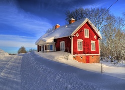 Dom, Niebo, Śnieg, Droga