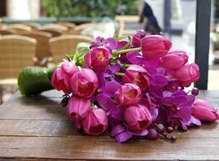 Bukiet, Kwiaty, Tulipany, Storczyki