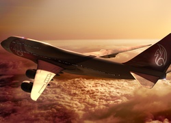 Samolot, Boeing, 747, Chmury