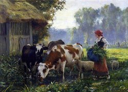 Krowy, Owce, Las, Łąka