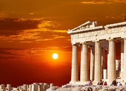 Partenon, Zachód Słońca, Ateny, Grecja