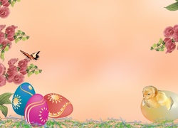Kurczaczek, Jajka, Kwiaty, Wielkanoc
