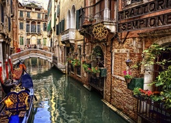 Wenecja, Kanał, Mostek, Budynki, Gondole