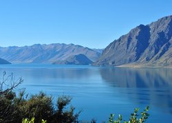 Jezioro, Góry, Roślinność, Hawea, Nowa Zelandia