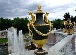 Fontanna, Pałacowy, Taras, Złote, Rzezby, St. Petersburg, Rosja