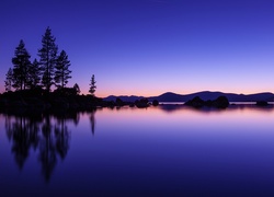 Jezioro, Drzewa, Góry, Noc, Tahoe, Kalifornia