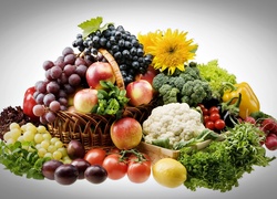 Owoce, Warzywa, Kwiaty, Jabłka, Winogrona, Śliwki