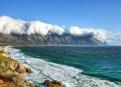 Morze, Góry, Chmury, Kogel Bay, Południowa Afryka