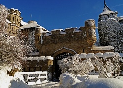 Zamek Lichtenstein Castle, Badenia-Wirtembergia, Niemcy, Zima