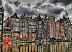Amsterdam, Kamieniczki, Nad Kanałem, Pochmurne, Niebo