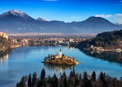 Góry, Jezioro, Wyspa, Bled, Słowenia