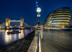 Oświetlony, Tower Bridge, Tamiza, Londyn