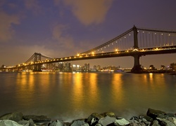 Most, Rzeka, Kamienie, Manhattan Bridge, Nowy York